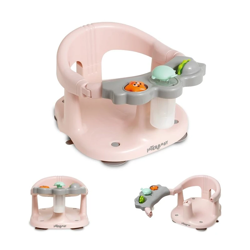 Interbaby Pink Baby Bath Seat - Suction Cups Attachment - Anti-Slip - Dolphin Launches Water!