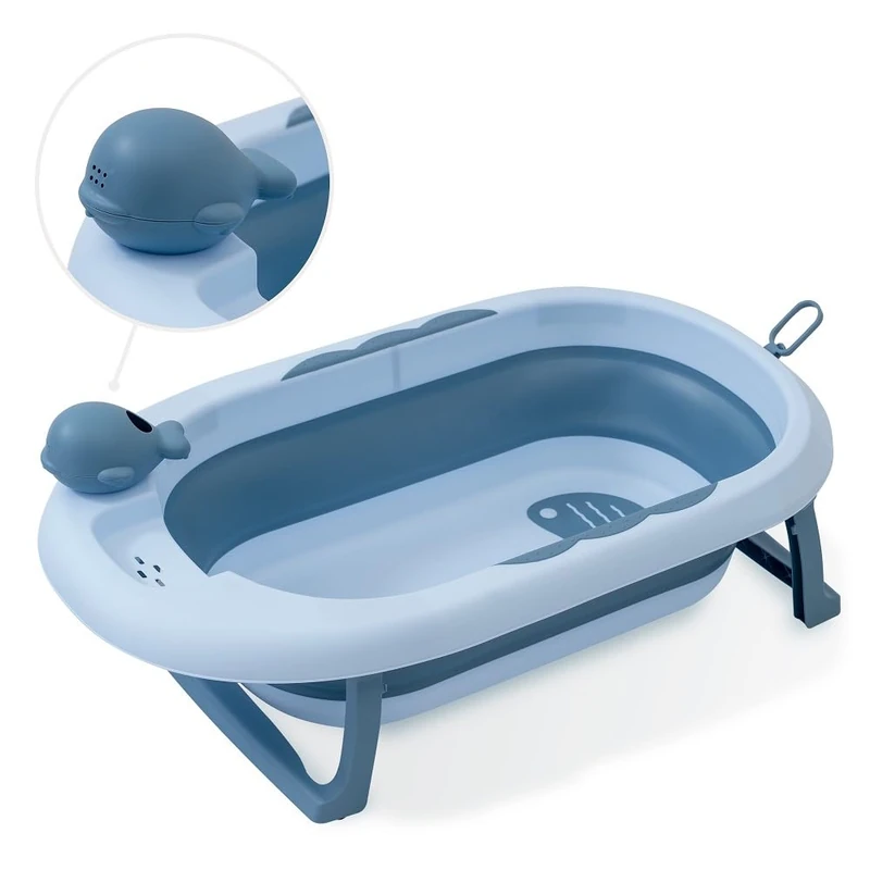 Interbaby Blue Foldable Baby Tub with Rinse Cup and Non-Slip Base