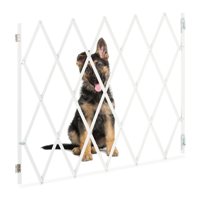 Relaxdays Safety Gate, Dog Barrier, Width Extendable up to 130 cm, 87.5-100 cm high, Bamboo, Stair & Door Guard, White