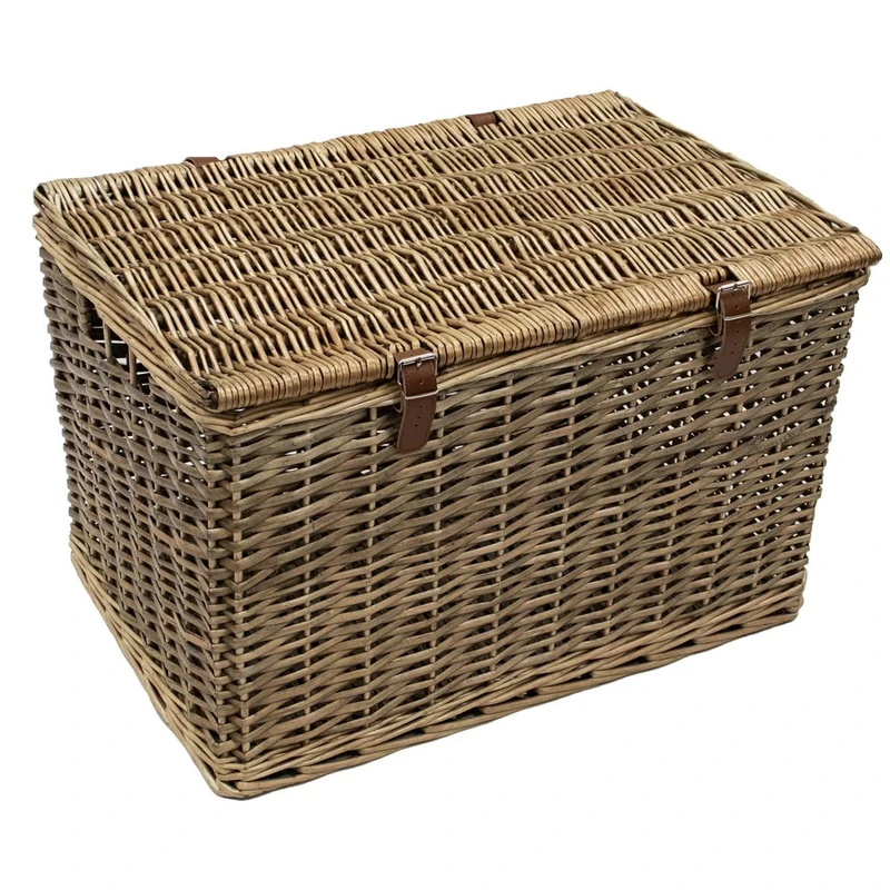 JVL Handmade Buff Wicker Hampers with Faux Leather Straps, Extra Large