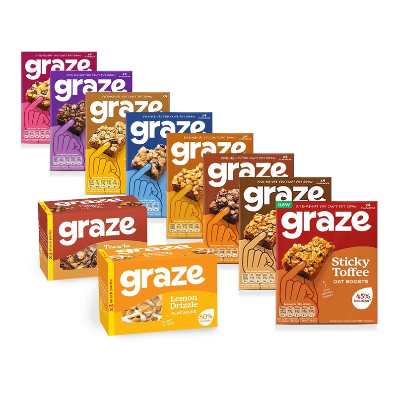 Graze - Healthy Snacks Selection - at least 45% less sugar than the average cereal bars - Breakfast bars (All Graze Sweet Snacks) - Packaging May Vary