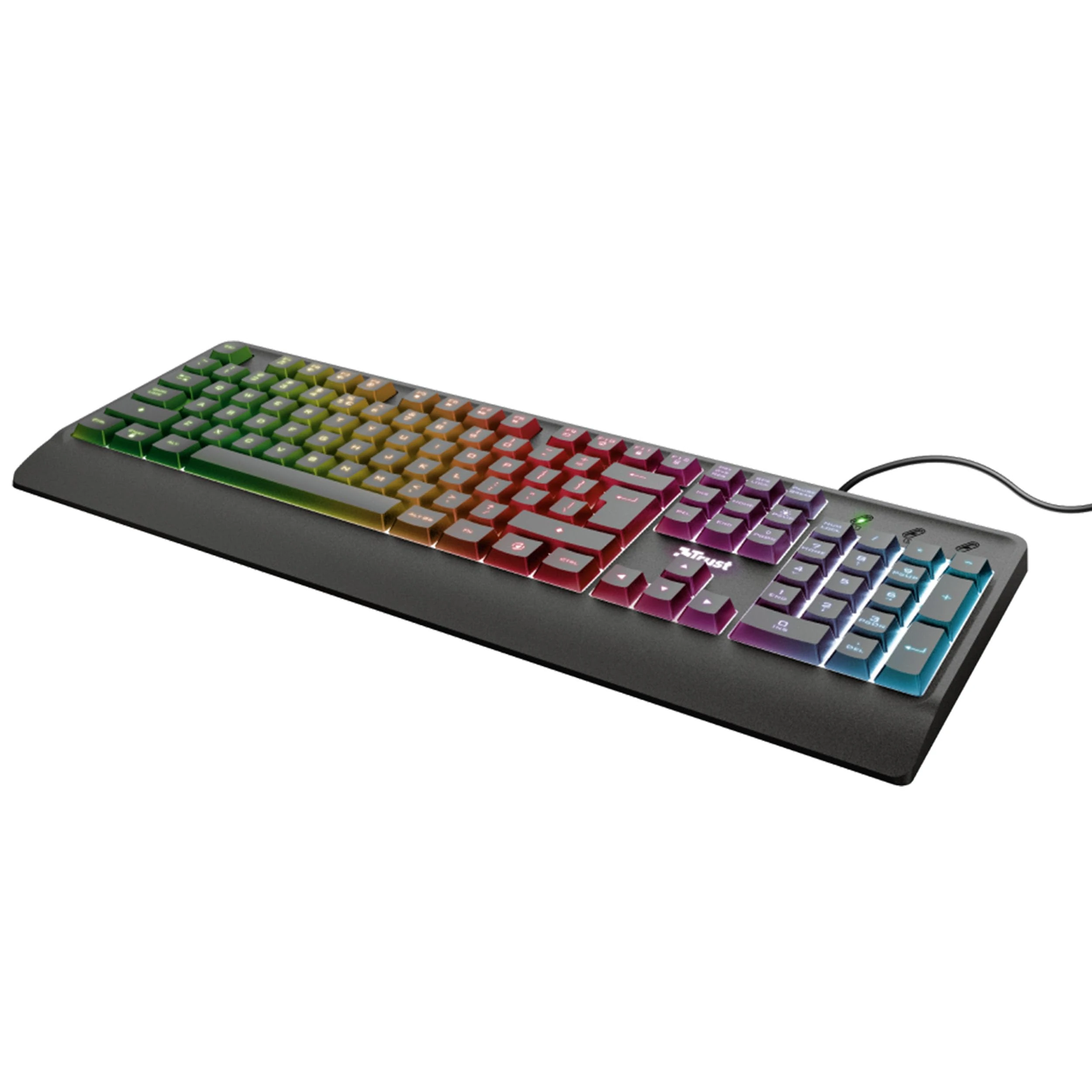 Trust Gaming 24032 Ziva Gaming Keyboard With 12 Media Keys, Multicolour LED Illumination with fixed or breathing effect function, Sturdy Design with Full-Size Layout, Spill Resistant, Gaming Mode