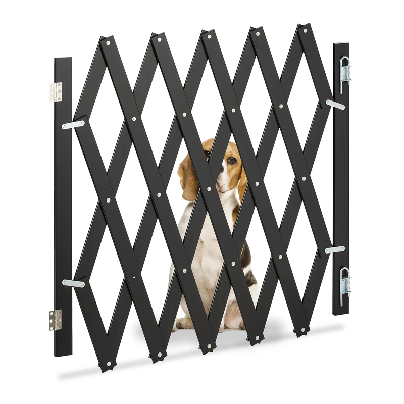 Relaxdays Safety Gate, Barrier, Extendable up to 126 cm, 70-82 cm high, Bamboo, Stair & Door, Dog & Baby Guard, Black