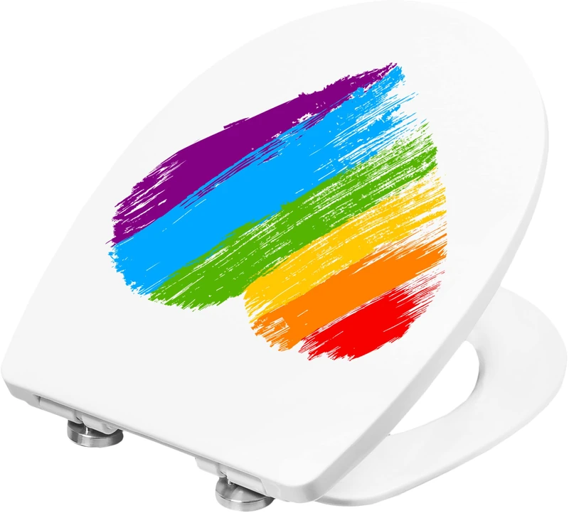 Cornat Classic White Look with Rainbow Decor-Easy-Care thermoplastic-Quick up and Clean Function-Soft-Close Mechanism seat/Toilet lid / KSDSC107