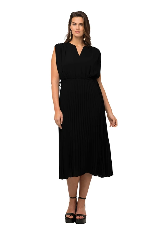 Ulla Popken Women's Pleated Chiffon Dress, Black, 26