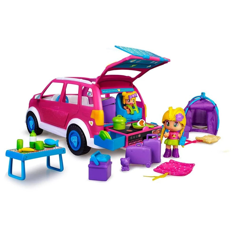 Pinypon - Camping car, camper van, summer vehicle for camping, with a mini doll and a baby and lots of accessories, for girls and boys from 4 years, Coloured, Famosa (PNY35000)
