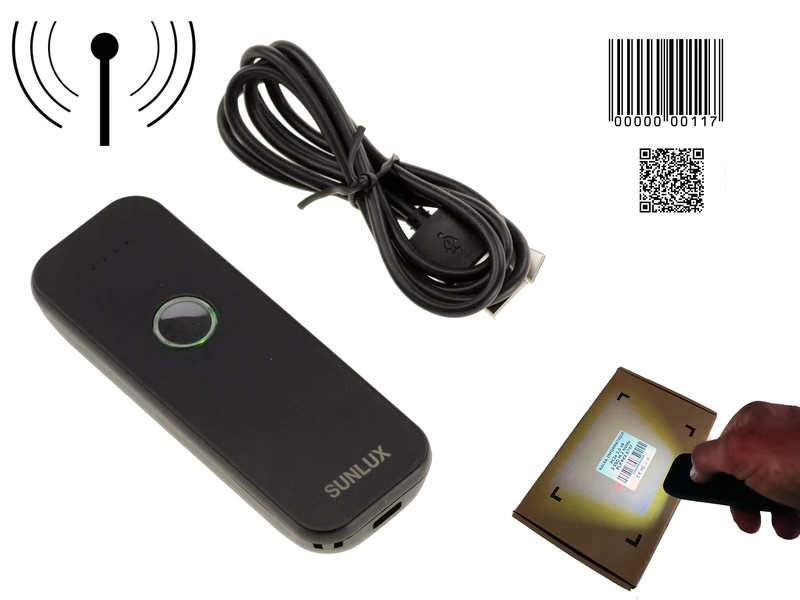 KALEA-INFORMATIQUE Hand-held scanner for PC or smartphone. Reads EAN and QRCodes, Bluetooth, rechargeable.