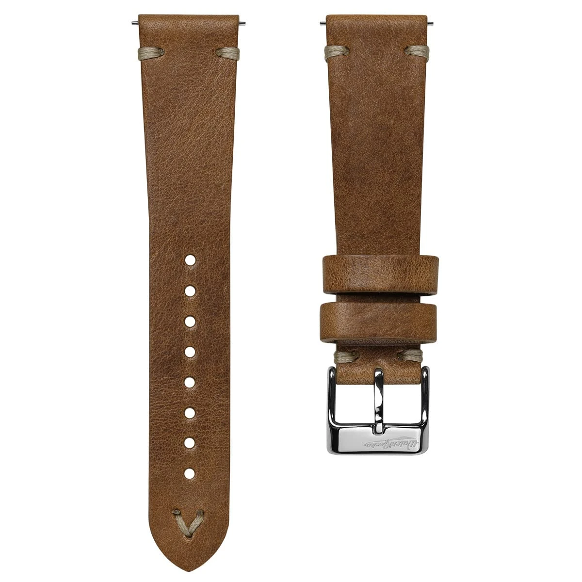 WatchGecko Vintage Simple Handmade Certified Genuine Italian Leather Replacement Watch Strap. Stylish and Durable Mens Wristwatch Strap. Simple double stitching. Easy to fit. Light Brown, 20 mm