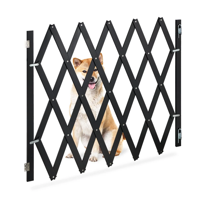 Relaxdays Safety Gate, Barrier, Extendable up to 140 cm, 87-97 cm high, Bamboo, Stair & Door, Dog & Baby Guard, Black