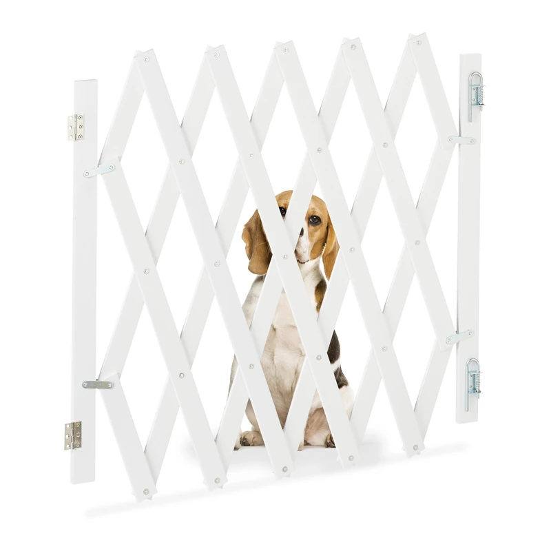 Relaxdays Safety Gate, Barrier, Extendable up to 126 cm, 70-82 cm high, Bamboo, Stair & Door, Dog & Baby Guard, White