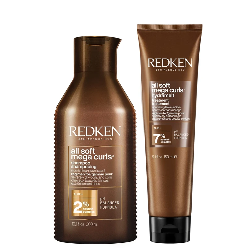 Redken All Soft Mega Curl Shampoo and HydraMelt Leave In Conditioner, for Intense Nourishment and a Quick Pick-Me Up Solution for Curly and Coily Hair
