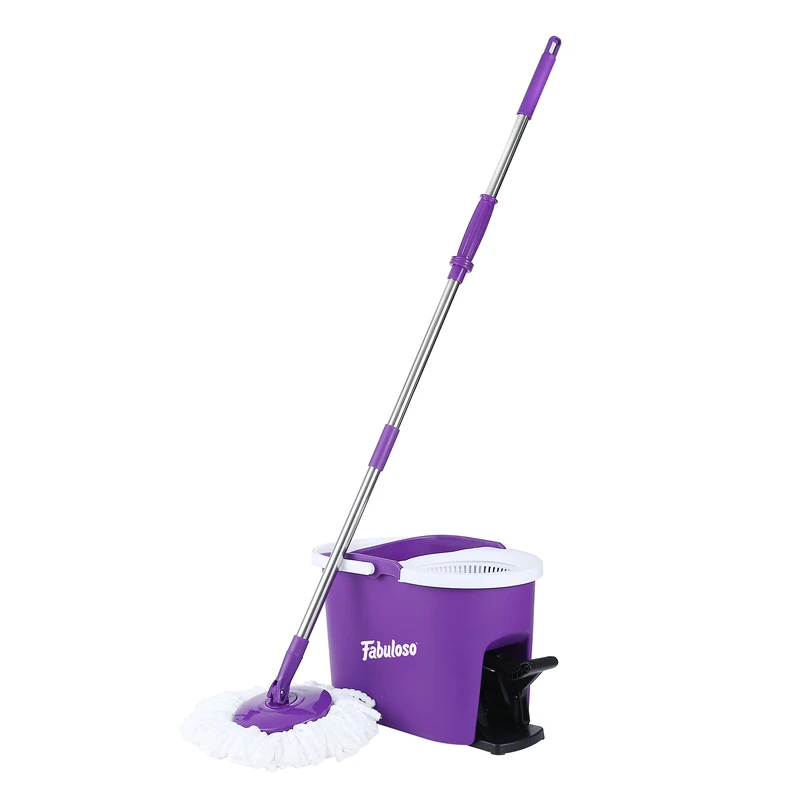 Fabuloso Spin Mop and Bucket, Hands-Free Wringing, Machine Washable Microfiber Head, Adjustable Pole, Purple, Floor Cleaning