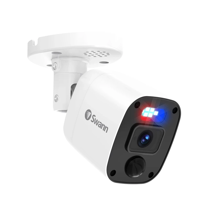 Swann Add-On DVR Flashing Light Bullet Camera with Sensor Spotlight, 4K UHD Video, Indoor or Outdoor Design, Dusk to Dawn Color Night Vision Plus True Detect Heat, Motion Detection, and One Way Audio