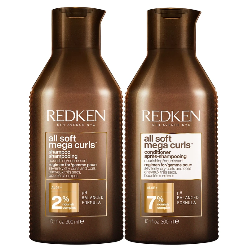 REDKEN All Soft Mega Curls Shampoo and Conditioner Duo 300ml, for Intense Nourishment and Hydration for Curly and Coily Hair