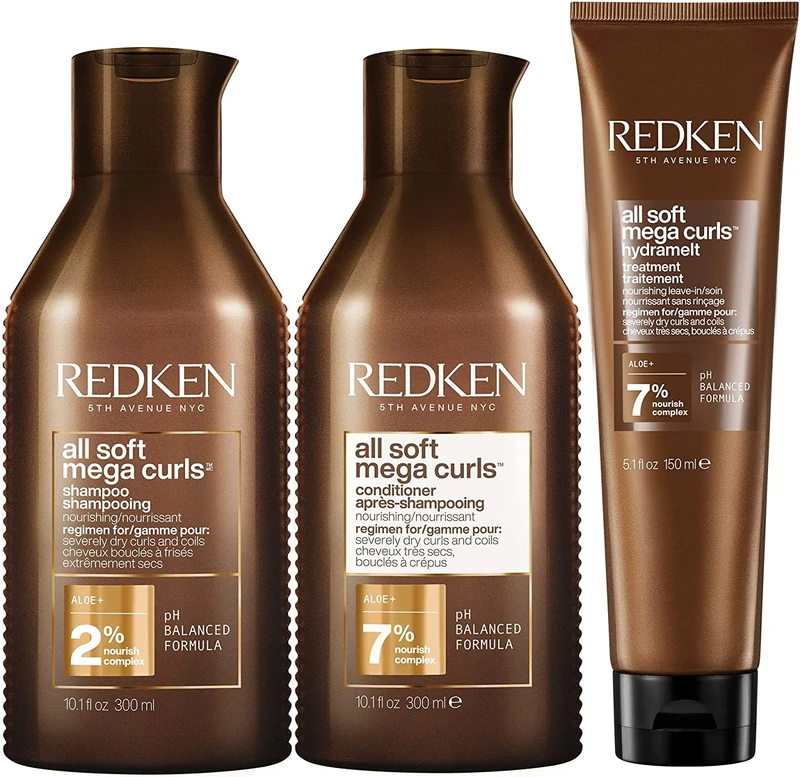 Redken All Soft Mega Curl Shampoo 300ml, Conditioner 300ml and Leave-In 150ml, Intense Hydrating and Nourishing Trio for Curly and Coily Hair