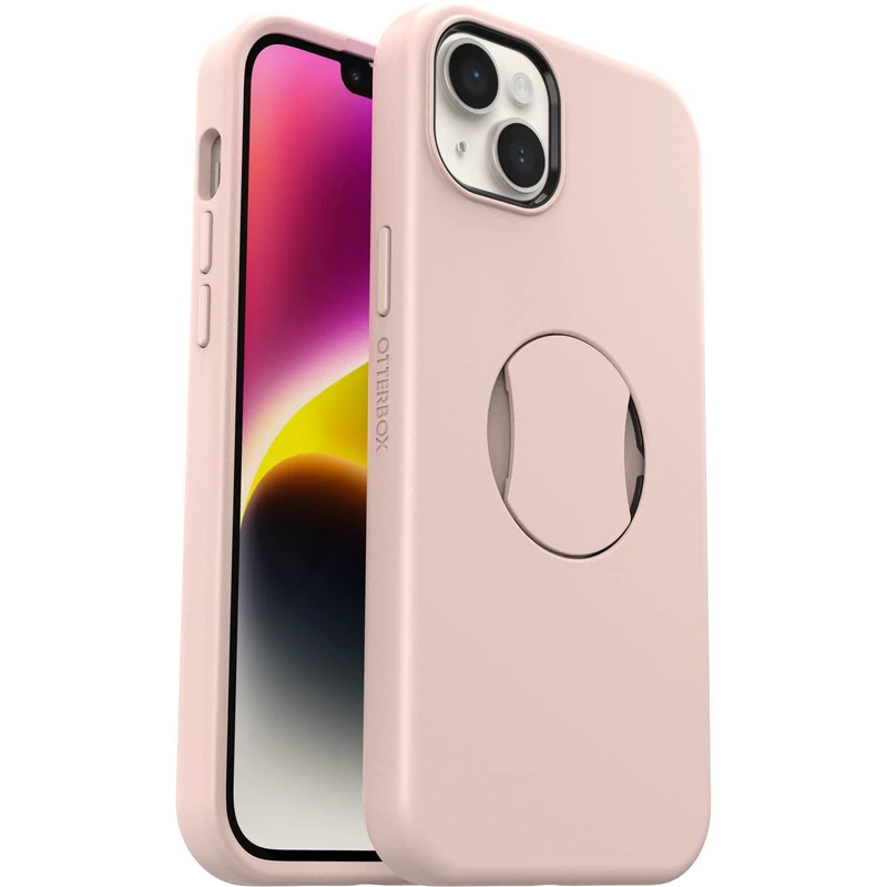 OtterBox iPhone 14 Plus (Only) OtterGrip Symmetry Series Case - MADE ME BLUSH (Pink), built-in grip, sleek case, snaps to MagSafe, raised edges protect camera & screen