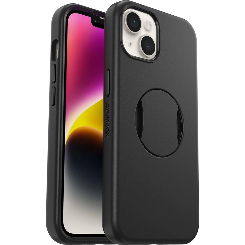OtterBox iPhone 14 and iPhone 13 OtterGrip Symmetry Series Case - Black, Built-in Grip, Sleek case, Snaps to MagSafe, Raised Edges Protect Camera & Screen