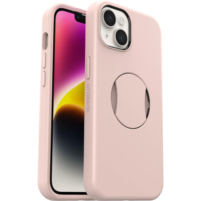 OtterBox iPhone 14 and iPhone 13 OtterGrip Symmetry Series Case - MADE ME BLUSH (Pink), built-in grip, sleek case, snaps to MagSafe, raised edges protect camera & screen