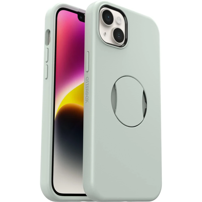 OtterBox iPhone 14 Plus (Only) OtterGrip Symmetry Series Case - CHILL OUT (Green), built-in grip, sleek case, snaps to MagSafe, raised edges protect camera & screen