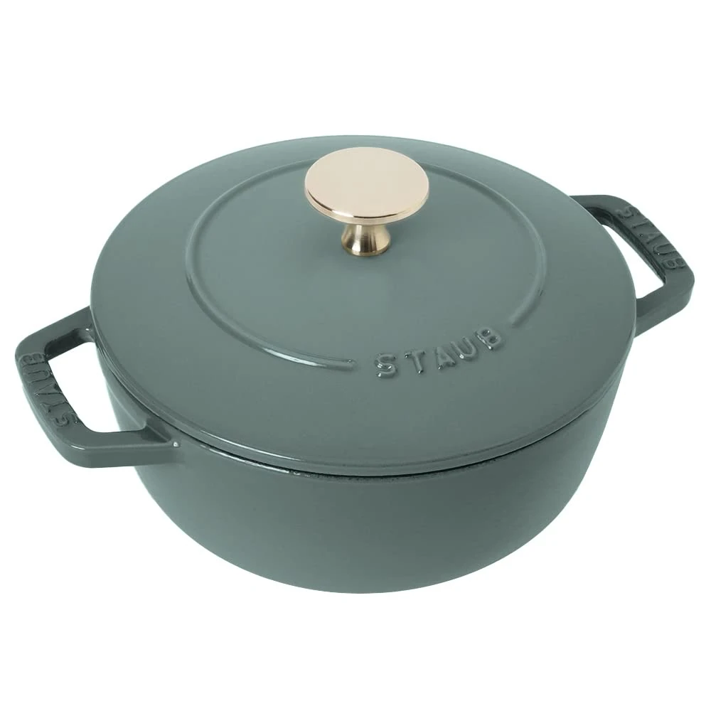 Staub Wa-NABE Z1025-327 Wanabe Eucalyptus S, 6.3 inches (16 cm), Double Handed, Cast Enamel, Pot, Rice Cooking, 1 Cup, Induction Compatible, Authentic Japanese Product with Serial Number