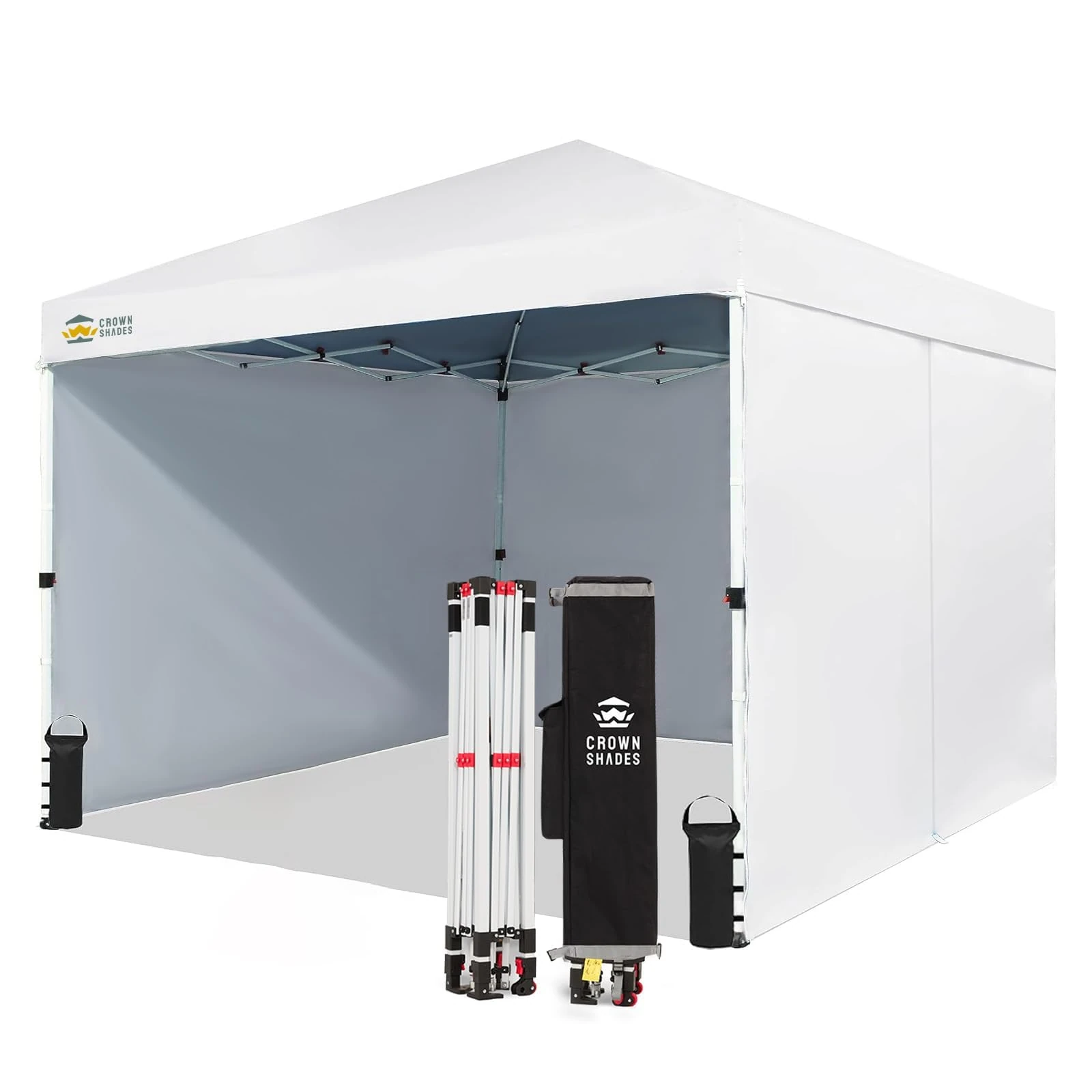 CROWN SHADES 10X10 Comercial Instant Canopy Pop Up Tent with Center Lock (10x10 with 4 Sidewalls, White)