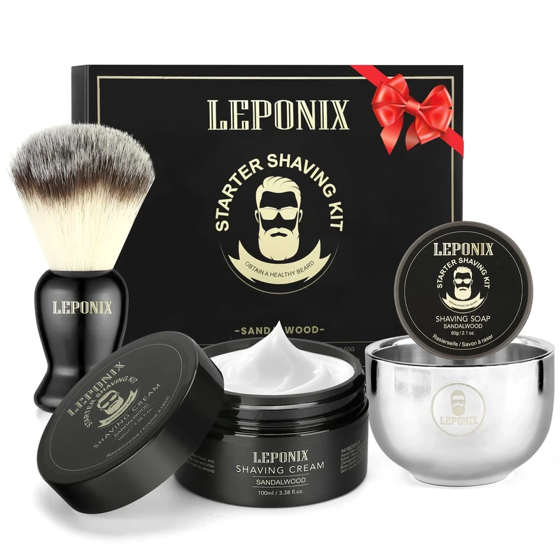 LEPONIX Men's Shaving Kit - Soap, Cream, Brush & Bowl Gift Set