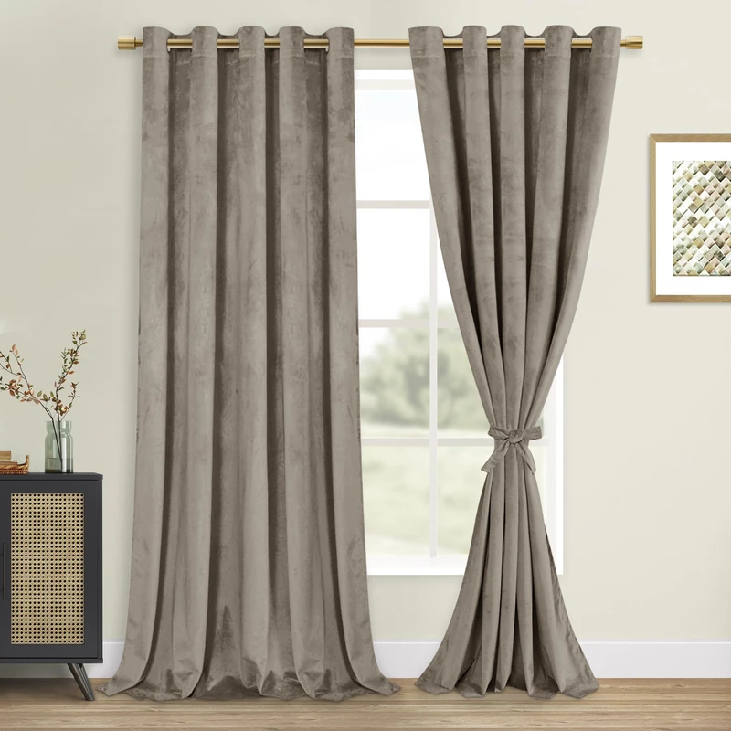 DWCN Velvet Curtains Extra Wide - Taupe Elegant Super Soft Bundleable Room Darkening Window Curtains Grommet Design Neutral Style Window Dressing for Bedroom/Living Room, W60 x L96, 2 Panels