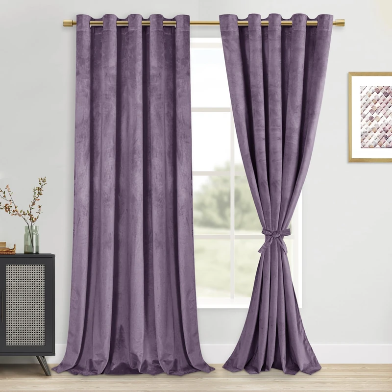 DWCN Velvet Curtains Extra Wide - Elegant Super Soft Tieable Window Curtains Panels Blackout Grommet Design Thick Fabric Window Dressing for Nursery/Den/Dorm/Dining, Lavender, W60 x L84, 2 Panels