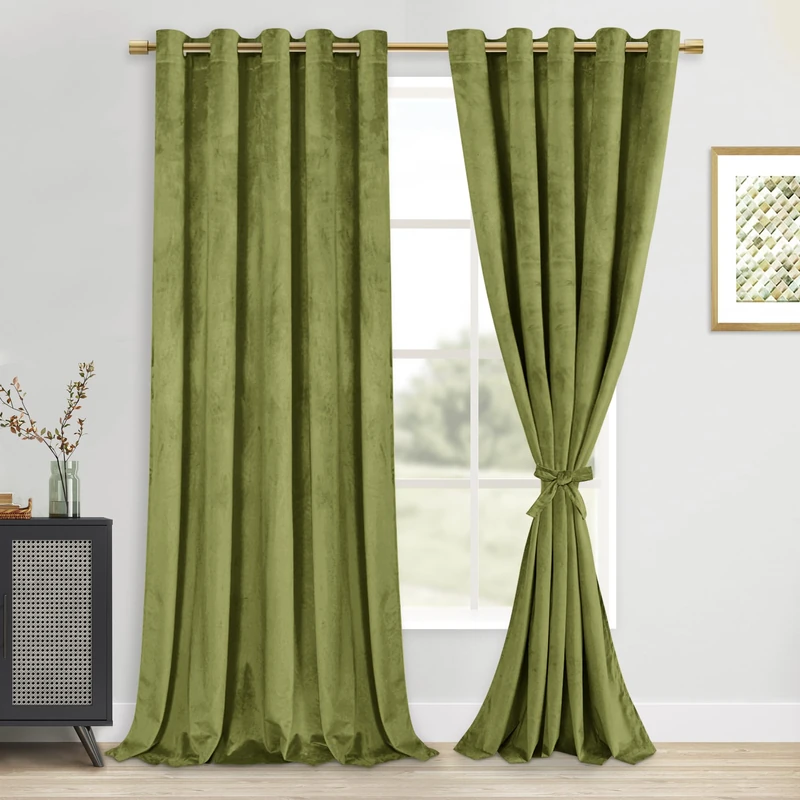 DWCN Velvet Curtains Extra Wide - Moss Green Elegant Sunlight Blocking Curtains for Living Room Thermal Insulated Noise Reducing Window Shade Panels for Interior Space Decor, W60 x L84, 2 Panels