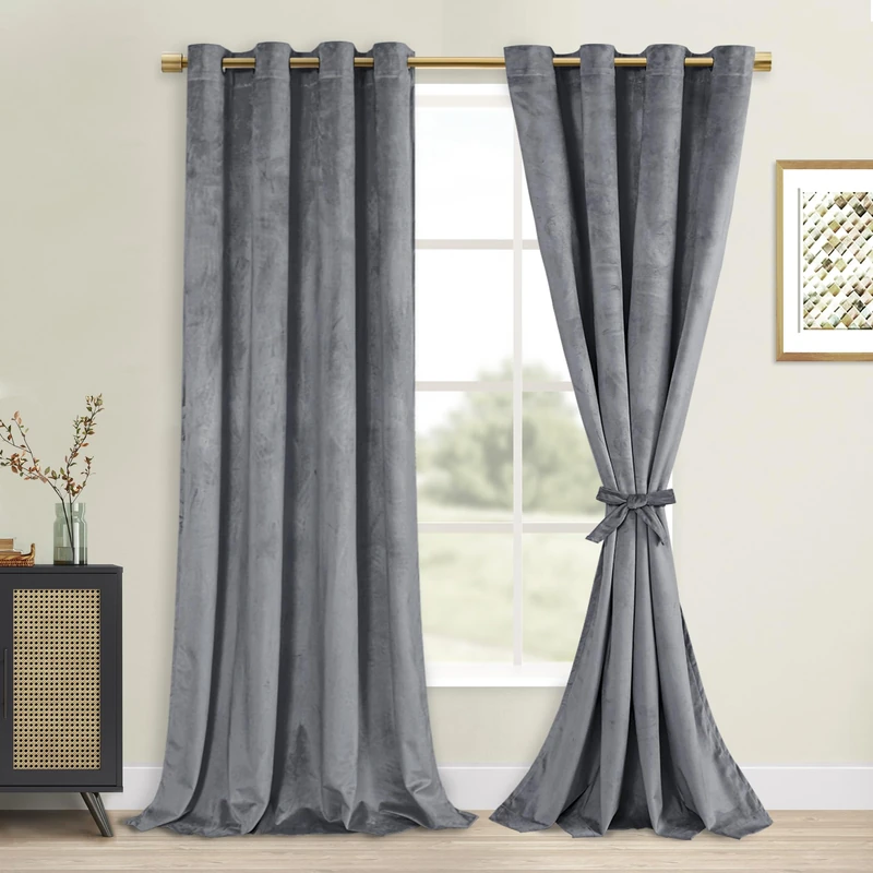 DWCN Extra Long Velvet Curtains - 108 inches Long Thermal Insulated Sunlight Blocking Grey Curtains for Living Room Noise Reducing Window Shade Panels for Interior Space Decor, W52 x L108, 2 Panels