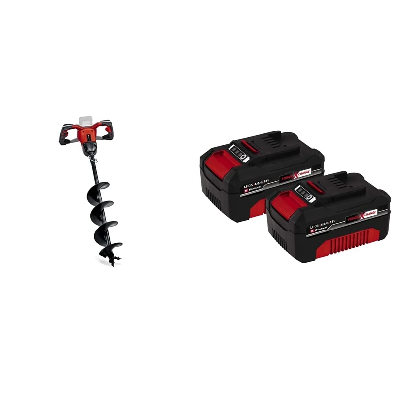 Einhell Power X-Change 18V Cordless Fence Post Auger & Power X-Change 18V, 4.0Ah Lithium-Ion Battery Twin Pack