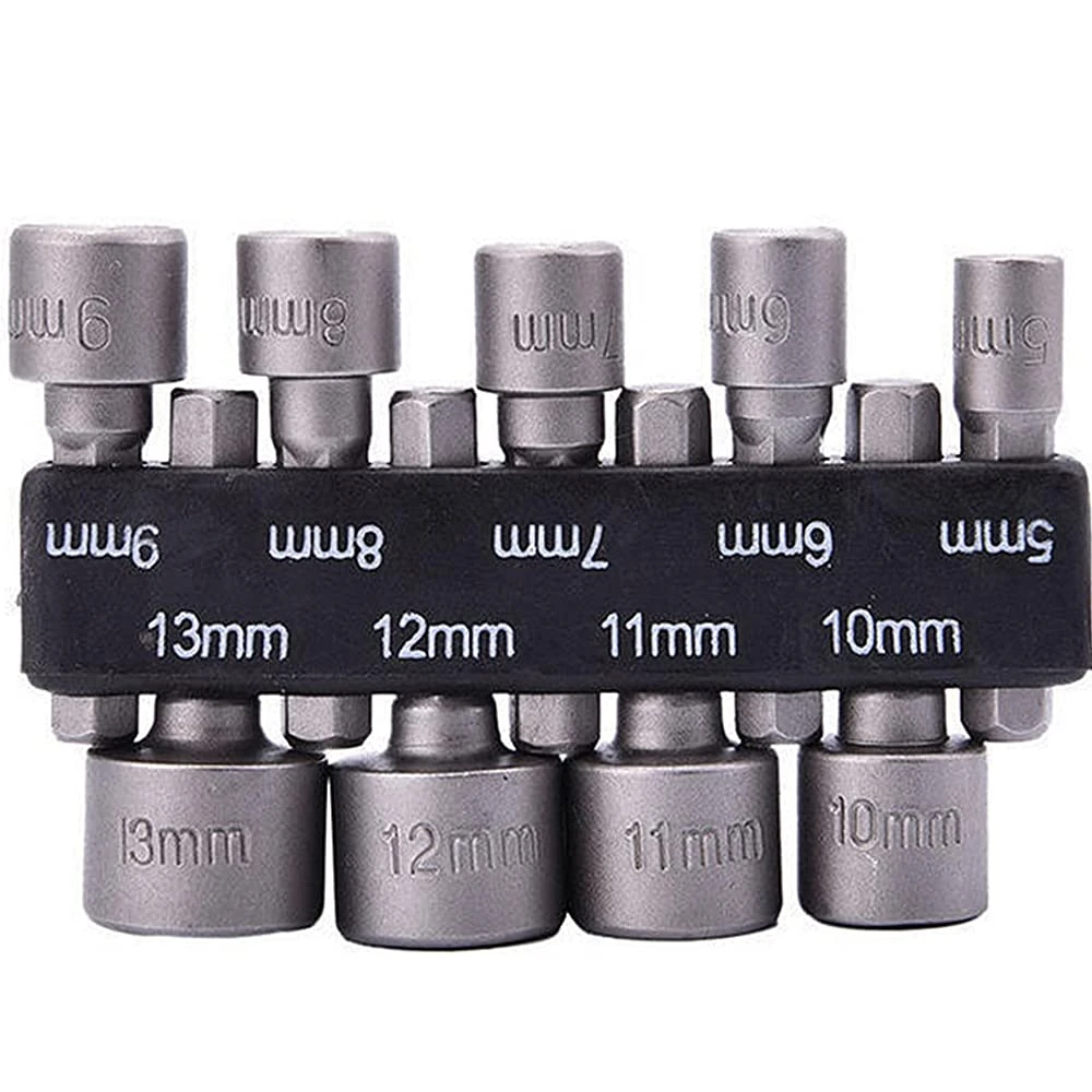 9 Pcs Hex Drill Bits Tools,5-13mm Hex Shank Magnetic Nut Setter Driver, Drill Bit Set Powerful Socket Combination Quick Change Metric Nut Driver Set for ElectricManual Screwdrivers