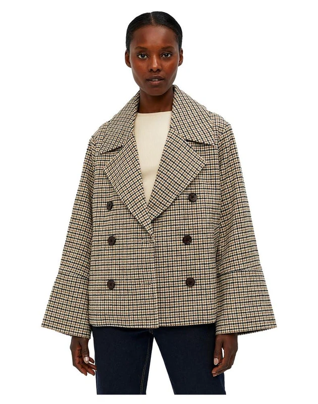 OBJECT Women's OBJKEILY Short Jacket NOOS Kurzjacke, Sepia/Detail:Check, 44