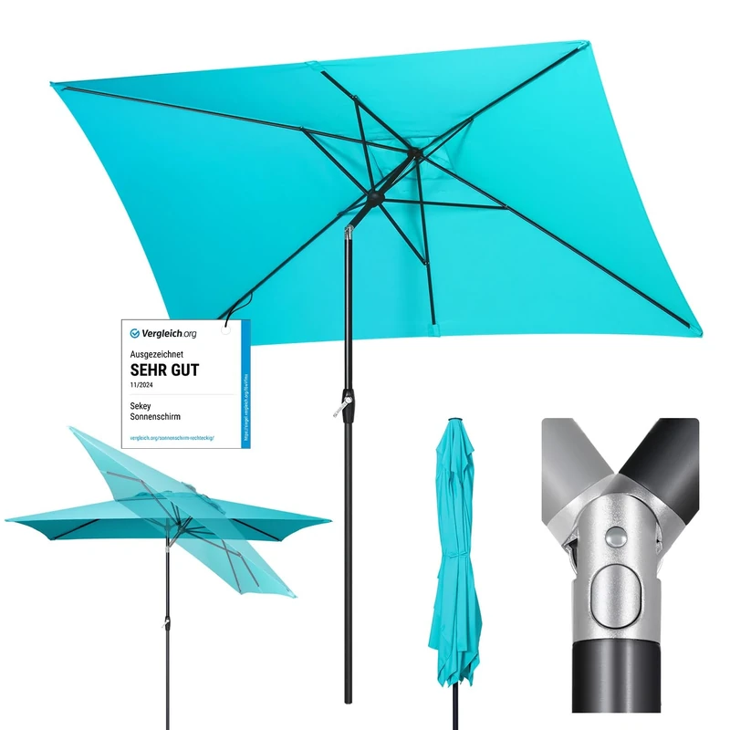 Sekey Aluminium Parasol - 200 × 300 cm Rectangular Balcony & Garden Parasol with UV 50+ Protection