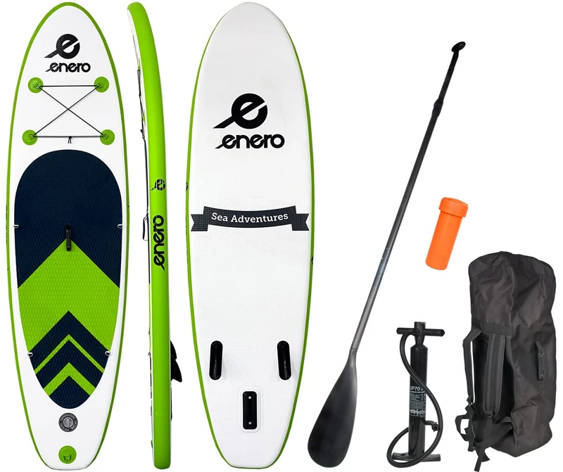 Enero SUP Board - Inflatable Stand Up Paddle Board - Lightweight Water Sports Board with Backpack, Pump, Aluminium Paddle - Max Load 80kg - 275 x 76 x 10cm - Green