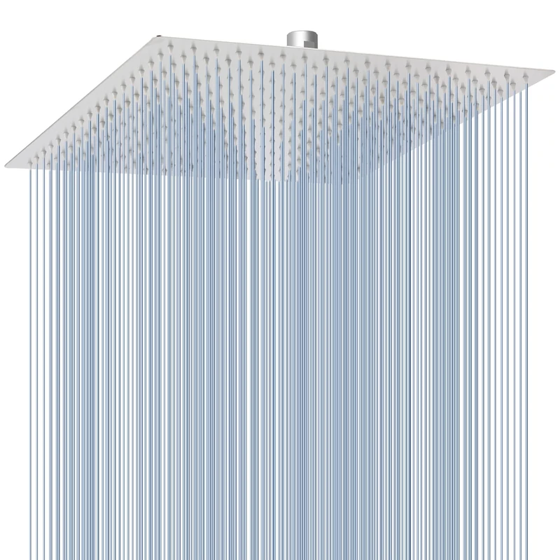 Voolan Oversize Rain Shower Head - High Flow Square Rainfall Showerhead - Waterfall Full Body Coverage - Universal Ceiling or Wall Mount (16 Inch, Brushed Nickel)