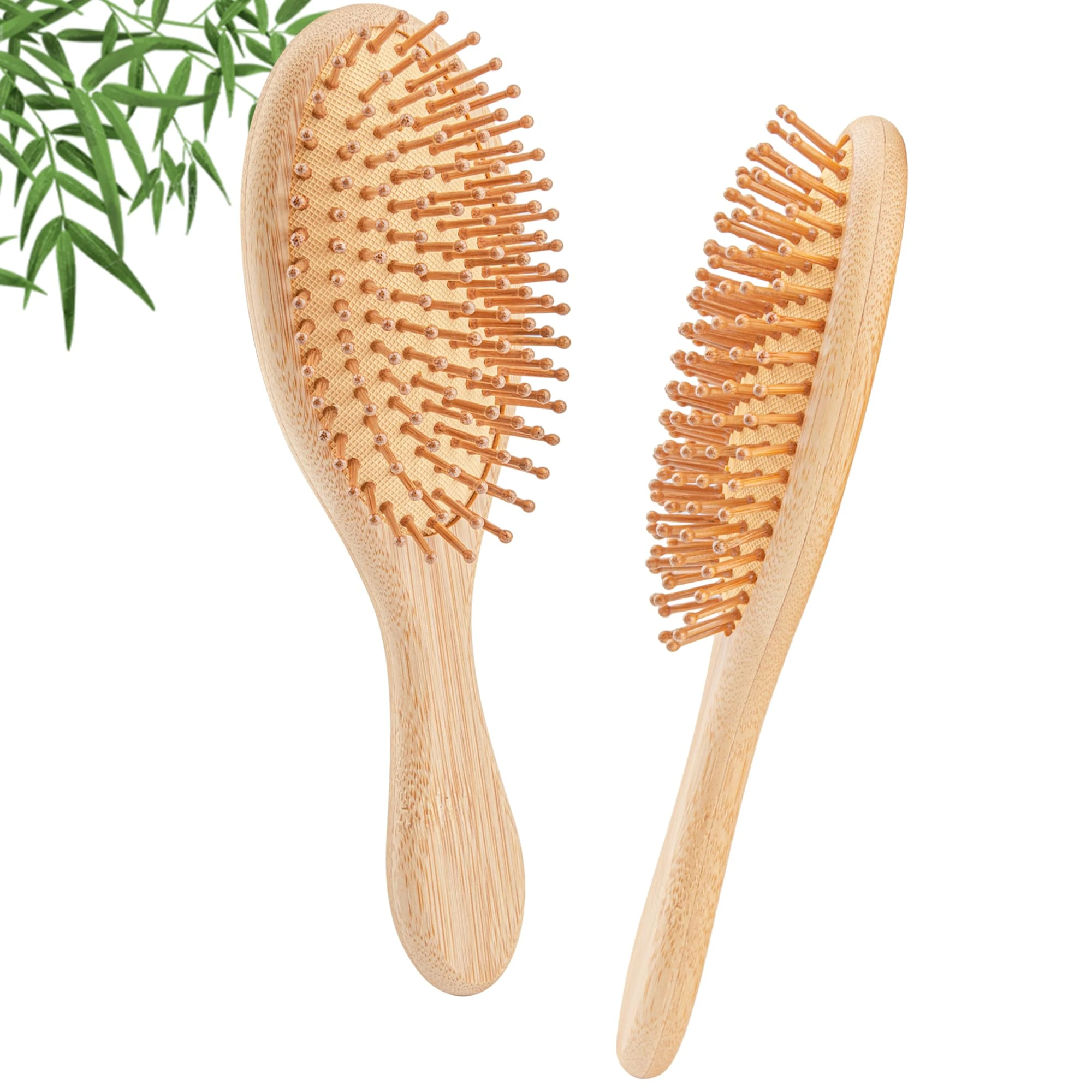 YUNAI Bamboo Paddle Wooden Hair Brush – Natural Bamboo Air Cushion Comb for Massaging Scalp, Reduce Frizz No Hair Tangle Large Oval Brush for Curly Hair