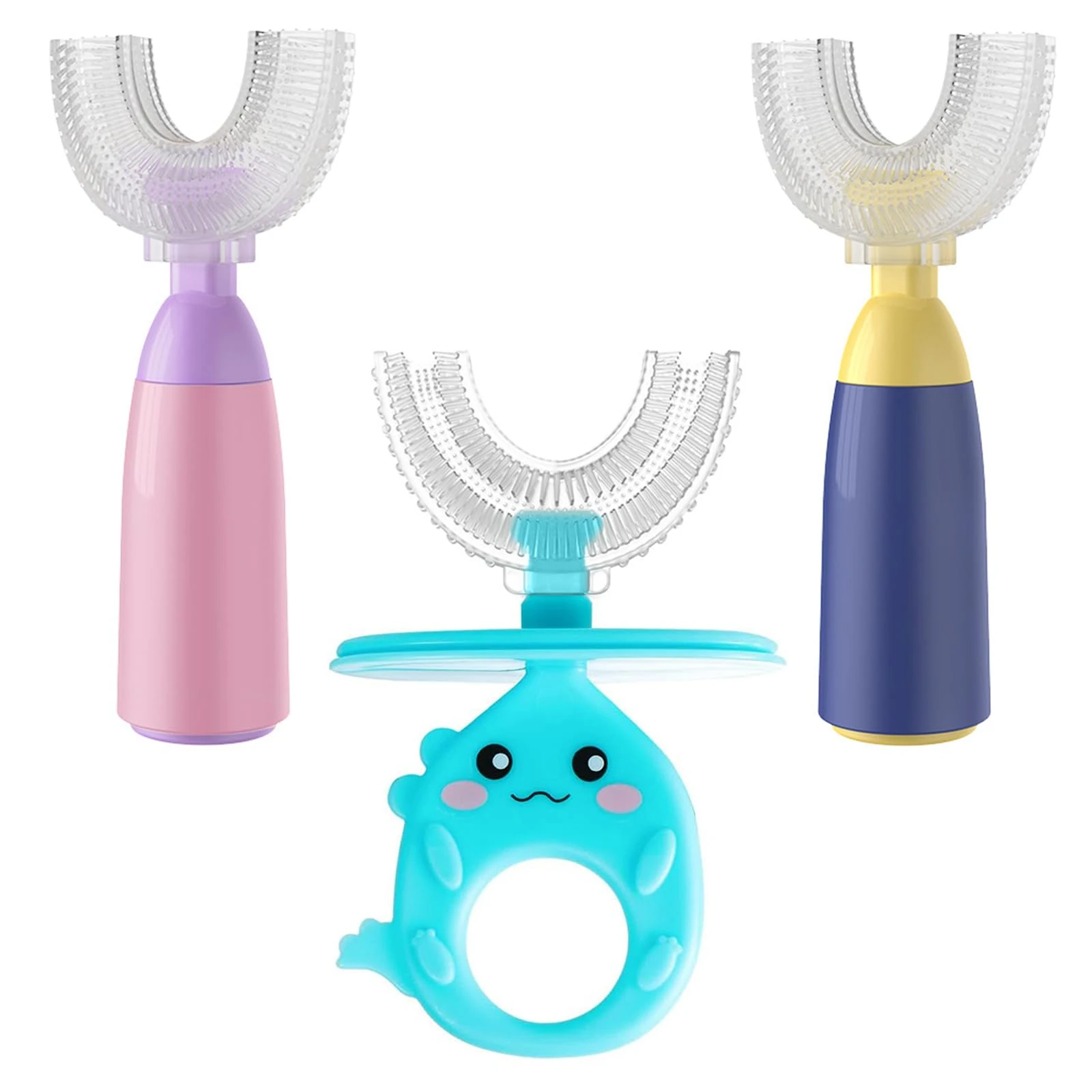 3 Pack Kids U-Shaped Toothbrush, Food Grade Soft Silicone Brush Head, 360° Whole Mouth Manual Training Tooth Brush for Toddlers and Children 2-12 Years Old