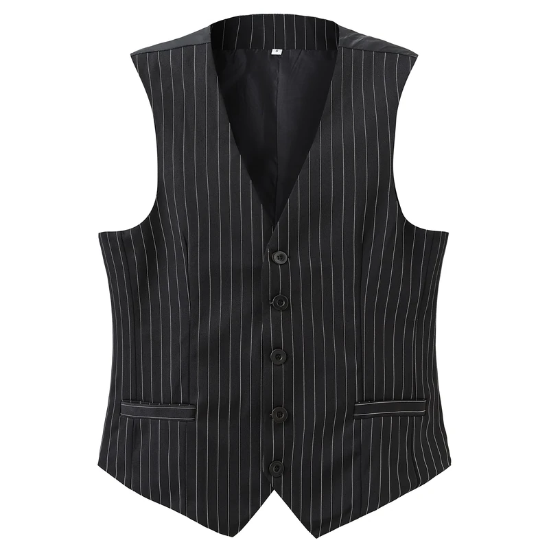 Gionforsy Mens Suit Vest 1920s Mens Vest Slim Fit Formal Business Gangster Waistcoat, Black Stripe, Large
