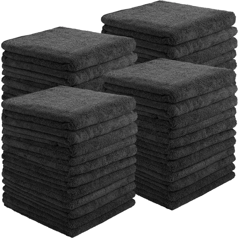26 Pack Salon Towel Bulk Black Microfiber Hair Drying Towels Bleach Proof Microfiber Lint Free Absorbent Hand Towels Set for Home Hotel Bath Salon Spa Gym, 16 x 27 Inches
