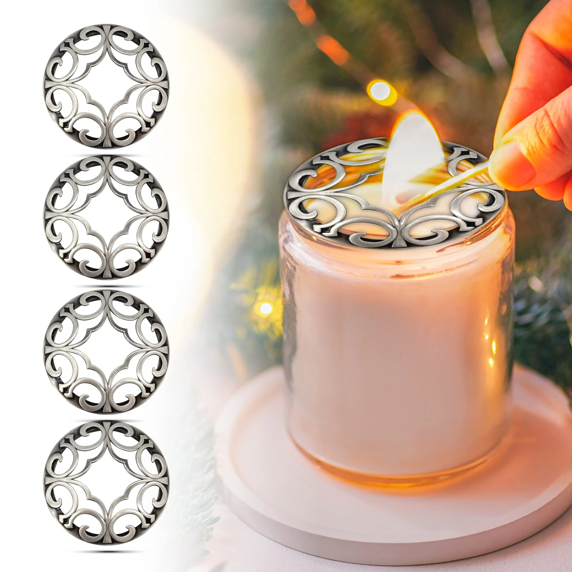 Hion 4 Pcs Scented Candle Topper Illuma Lid Jars Cover Shade Sleeves, Help Burn More Evenly, Candle Accessories Decorations Increases Atmosphere Party Gifts for Women(Space Sliver)