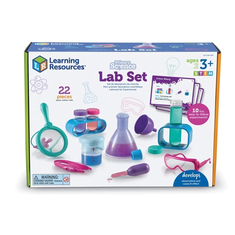 Learning Resources Primary Science Lab Set for Kids, Pink, Science Experiment Kit with 10 Experiments, Preschool STEM Toys, Beakers, Magnifying Glass, Funnel, Pipette, Ages 3+