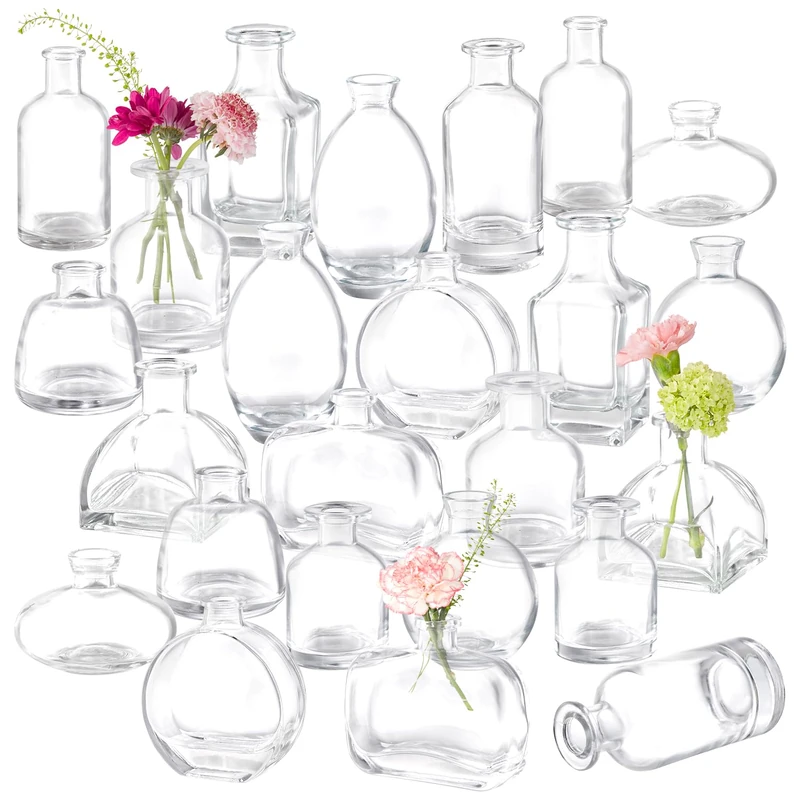 Bud Vases Set of 24, Glass Bud Vases in Bulk, Clear Bud Vases for Centerpieces, Small Glass Vases Flowers Vintage Vases for Rustic Wedding Home Decor Floral Arrangements Mini Glass Bud Vase