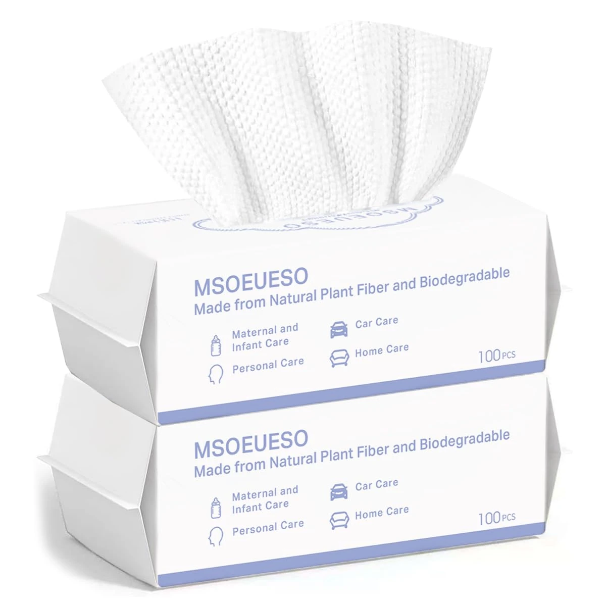 Disposable Face Towel, MSOEUESO 100% Cotton Facial Tissues, Wet Dry Face Cloths, Biodegradable Dry Wipes, Makeup Remover Wipes, Ultra Soft for Adults and Baby 200 count, 2pack