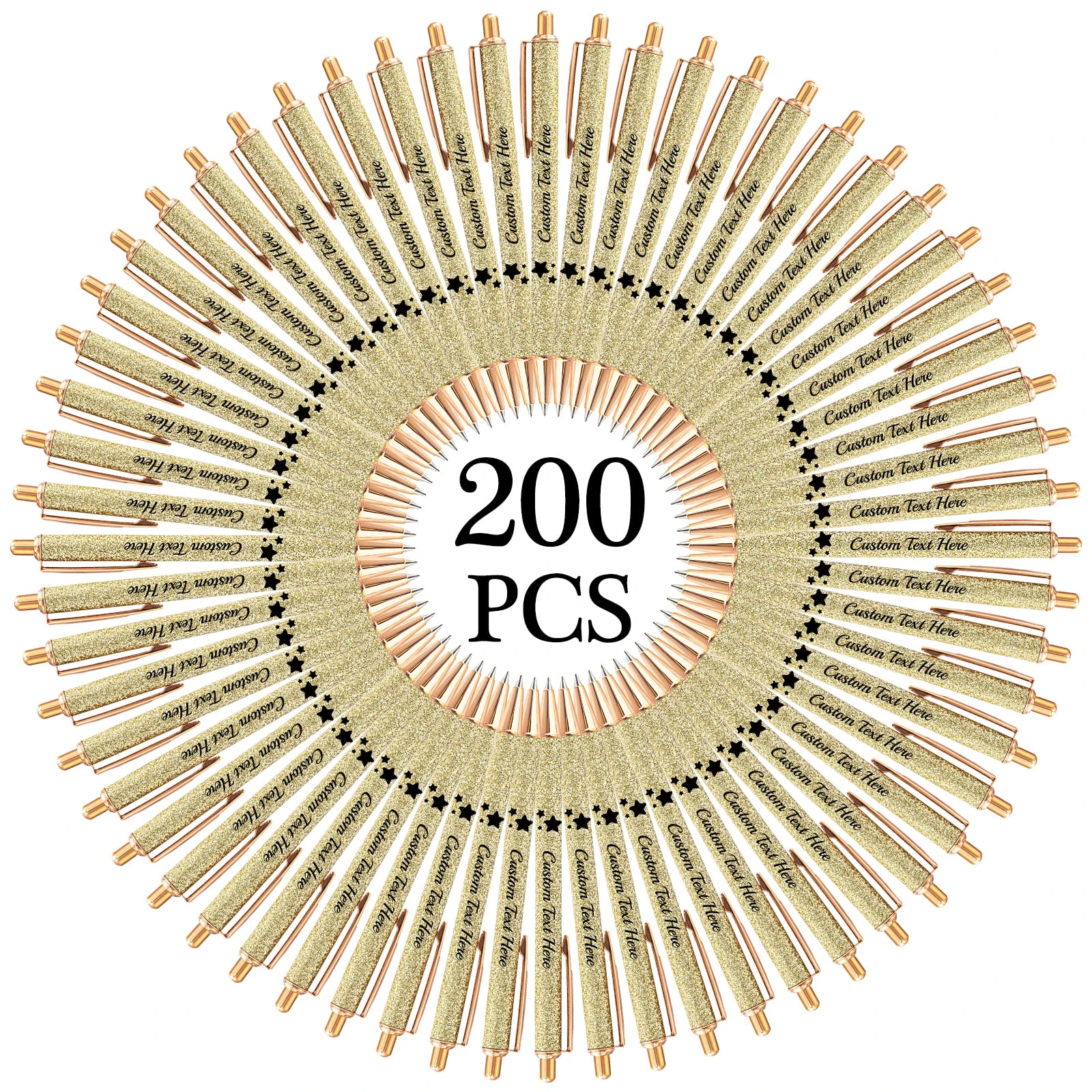 Aolun 200 Personalised Pens with Name Custom Glitter Pen Bulk Customised Retractable Ballpoint Pens with Text Message for Women Nurses Writing Birthday Business Graduation_Black Ink