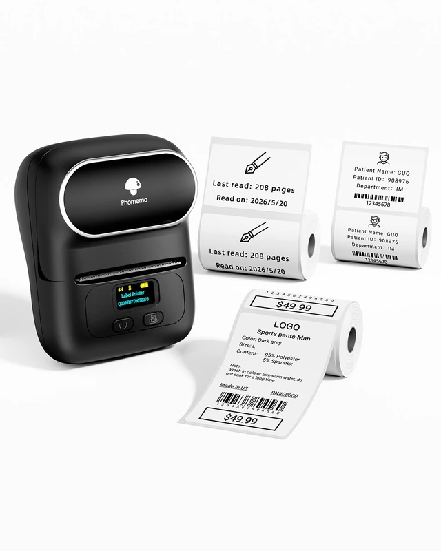 Phomemo M110 Label Printer, 3 Label Rolls Set, Upgraded Label Maker Machine for Phone and Windows/Mac(USB), Bluetooth Label Maker for Home, School, Office and Small Business