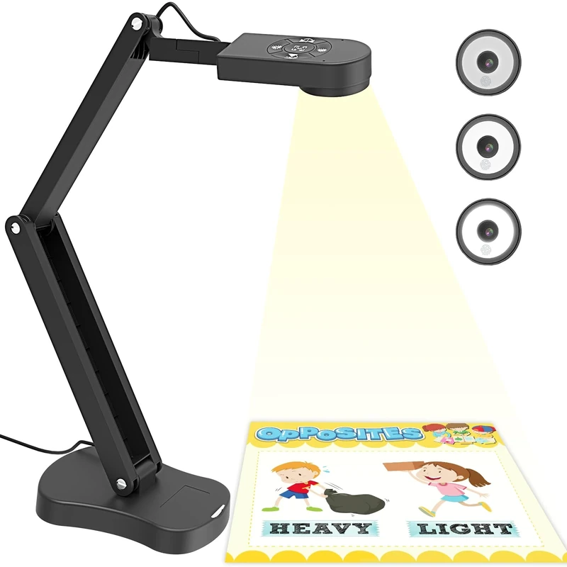 PAKOTOO 8MP USB Visualiser, Webcam, Document Camera for Teacher and Classroom for A3 A4 Size with Dual Mic, LED Light, Up and Down, Left and Right Image Inversion, for Distance Teaching, Learning