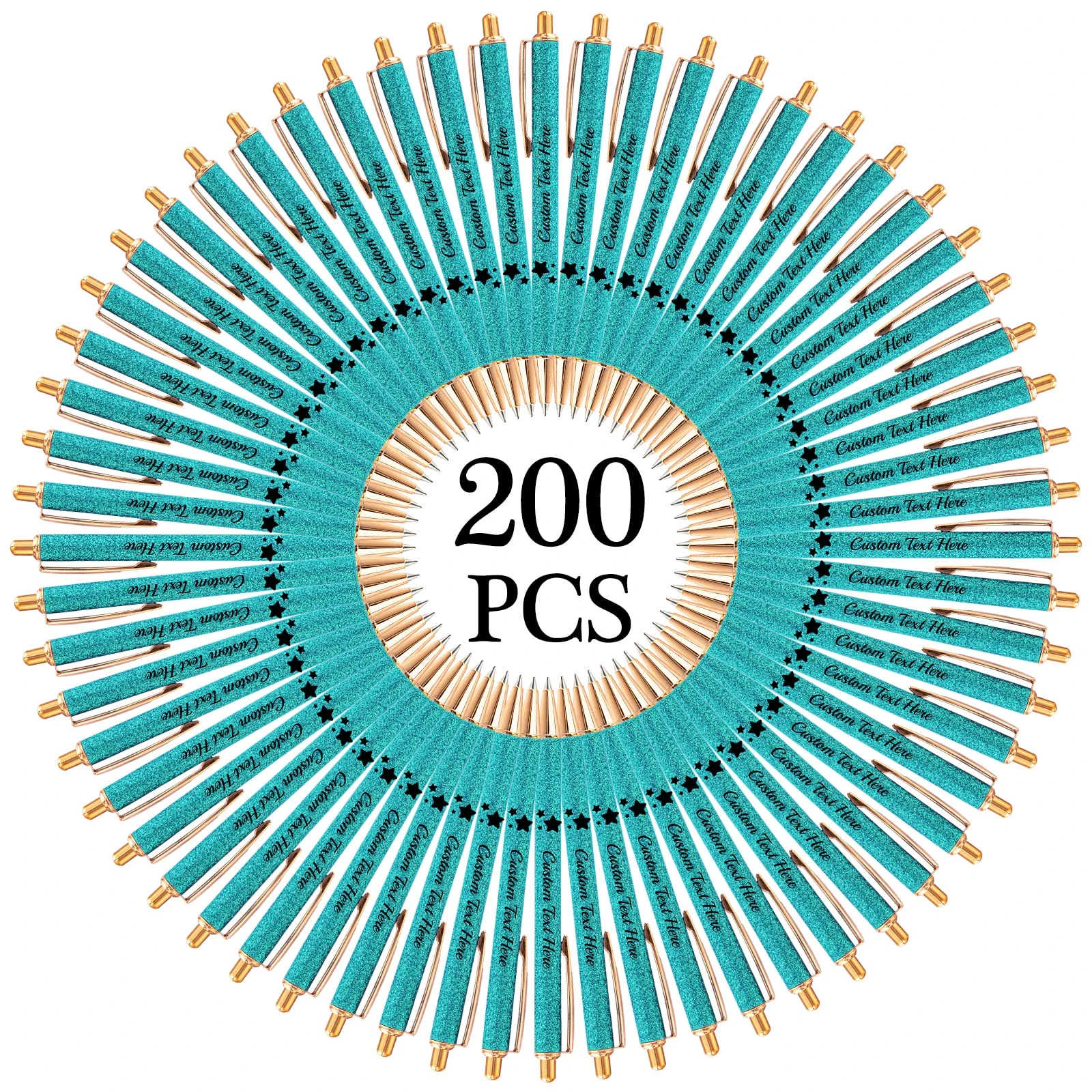 Aolun 200 Personalised Pens with Name Custom Glitter Pen Bulk Customised Retractable Ballpoint Pens with Text Message for Women Nurses Writing Birthday Business Graduation_Black Ink