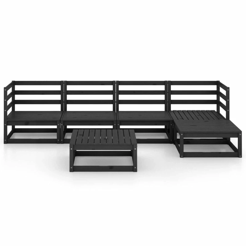 Keketa 6 Piece Garden Lounge Set Outdoor Terrace Patio Corner Sofa Garden Furniture Sets Conservatory Backyard Pool Black Solid Pinewood
