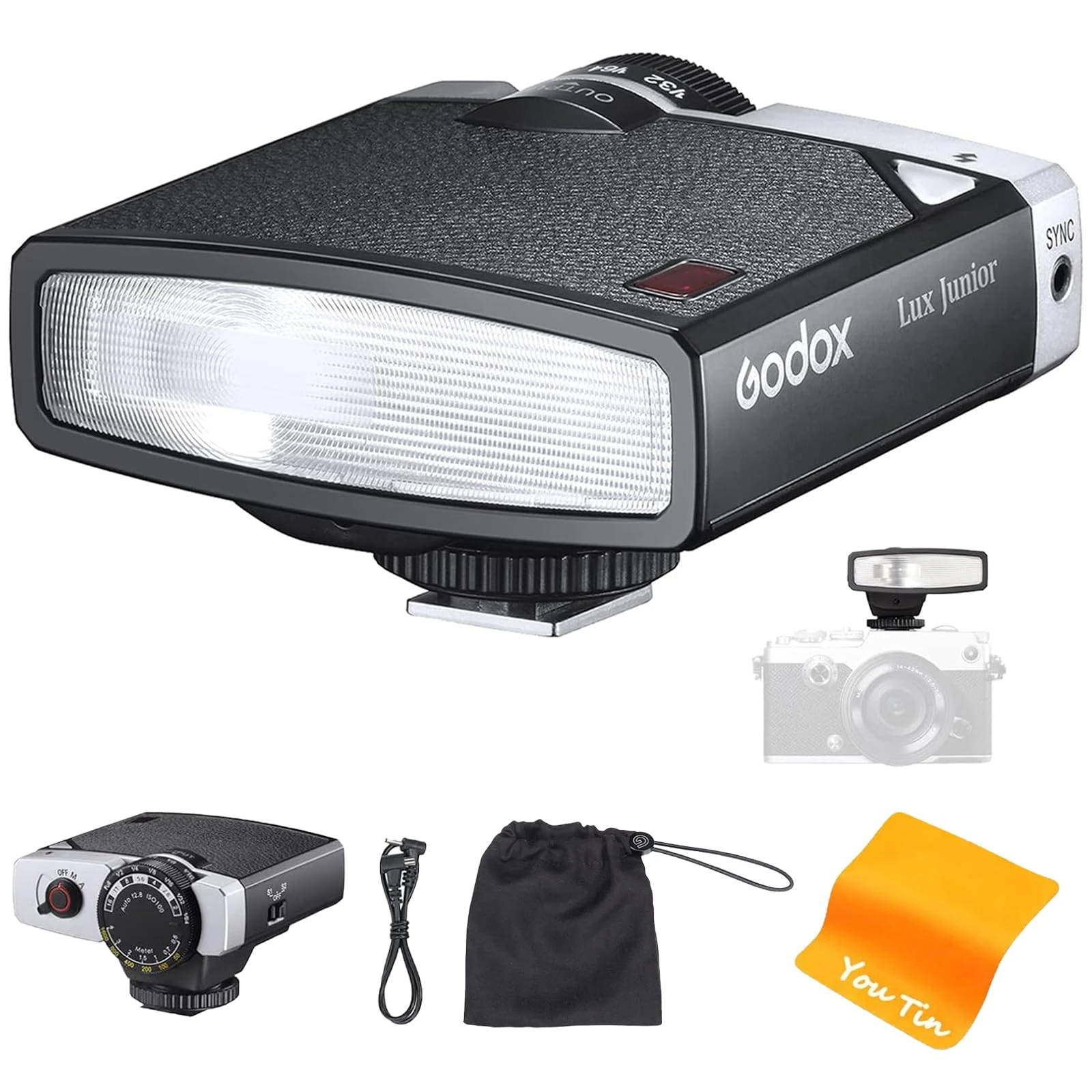 Godox Lux Junior Retro Camera Flash, 6000K±200K GN12 Auto & Manual Modes 1/1-1/64, Godox Flash Compatible with Canon Nikon Sony Fuji Olympus Hot-Shoe Camera & Digital Camera